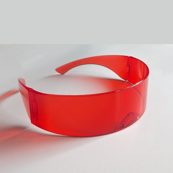 Red Futuristic Wrap Around Cyclops Festival Unisex Sunglasses Cyber Superhero - Picture 7 of 10